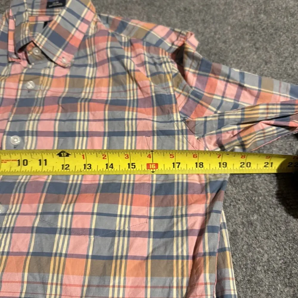 J Crew Shirt Mens Small Pink Plaid Slim Untucked Button Down Flex Washed